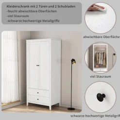 OTTO home Kleiderschrank »Borkum Sideboard Anrichte mit 6 Schubladen Landhaus weiß« hochwertige schwarze Griffe aus Metall,Schlafzimmerschrank mit 2 Türen und 2 Schubladen