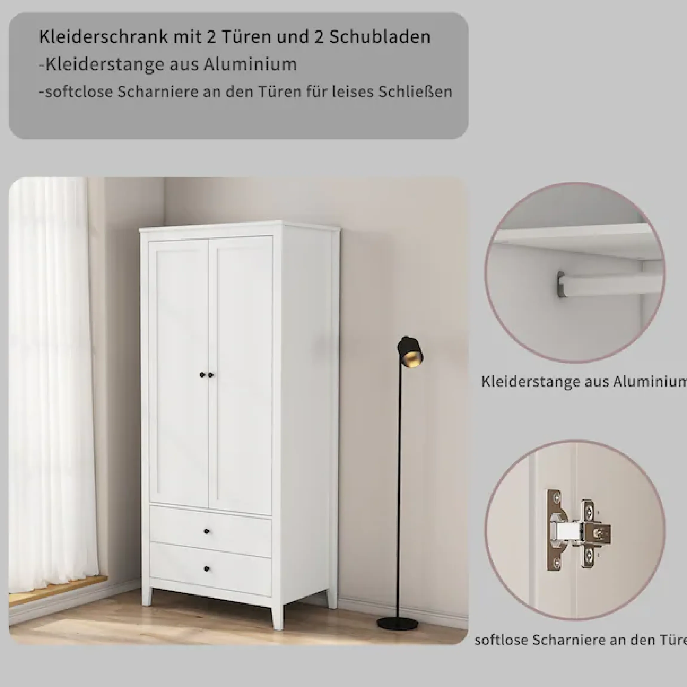 OTTO home Kleiderschrank »Borkum Sideboard Anrichte mit 6 Schubladen Landhaus weiß« hochwertige schwarze Griffe aus Metall,Schlafzimmerschrank mit 2 Türen und 2 Schubladen