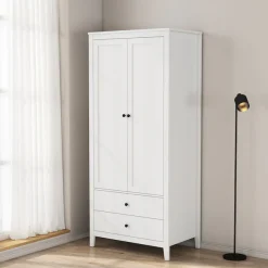 OTTO home Kleiderschrank »Borkum Sideboard Anrichte mit 6 Schubladen Landhaus weiß« hochwertige schwarze Griffe aus Metall,Schlafzimmerschrank mit 2 Türen und 2 Schubladen