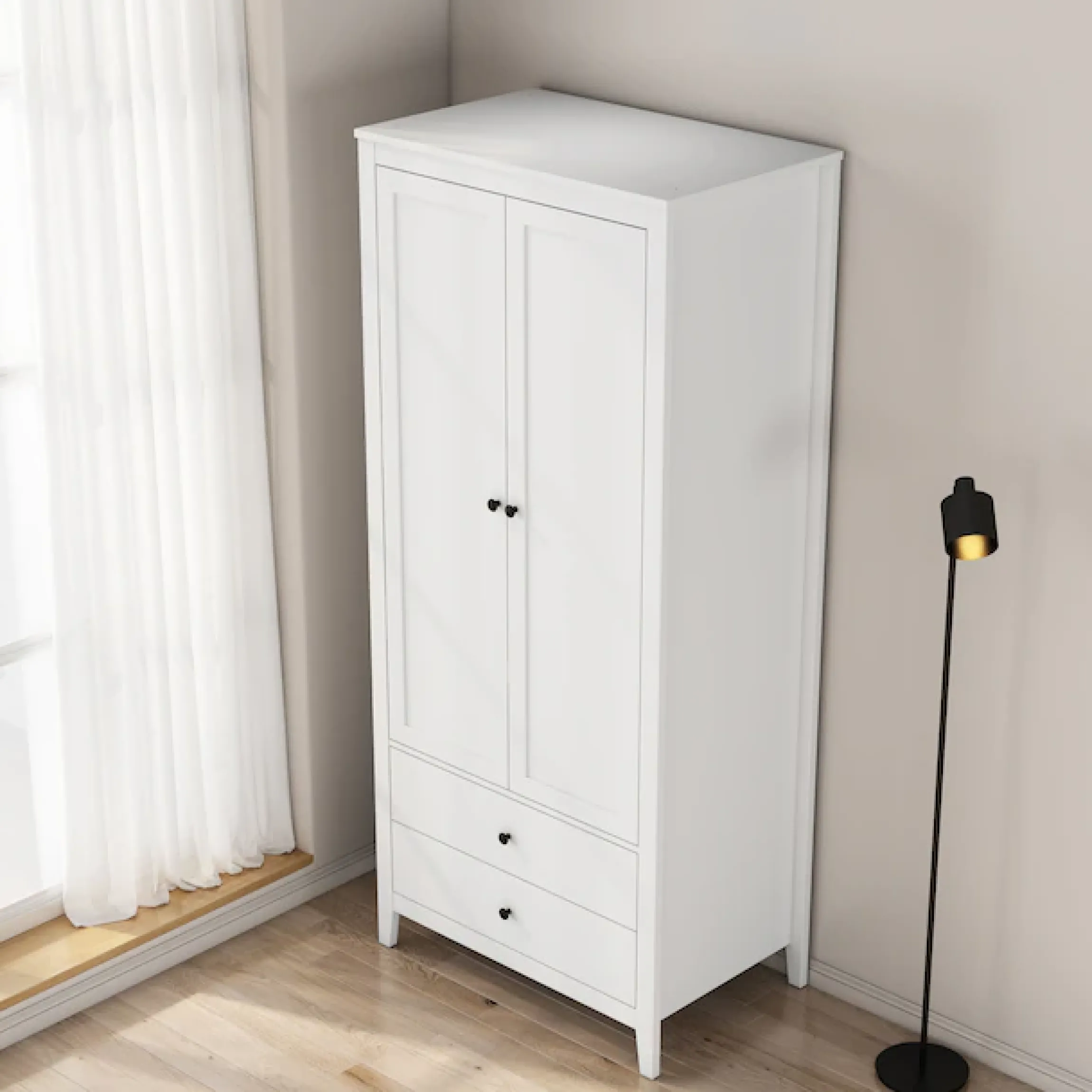 OTTO home Kleiderschrank »Borkum Sideboard Anrichte mit 6 Schubladen Landhaus weiß« hochwertige schwarze Griffe aus Metall,Schlafzimmerschrank mit 2 Türen und 2 Schubladen