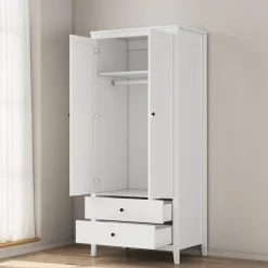 OTTO home Kleiderschrank »Borkum Sideboard Anrichte mit 6 Schubladen Landhaus weiß« hochwertige schwarze Griffe aus Metall,Schlafzimmerschrank mit 2 Türen und 2 Schubladen