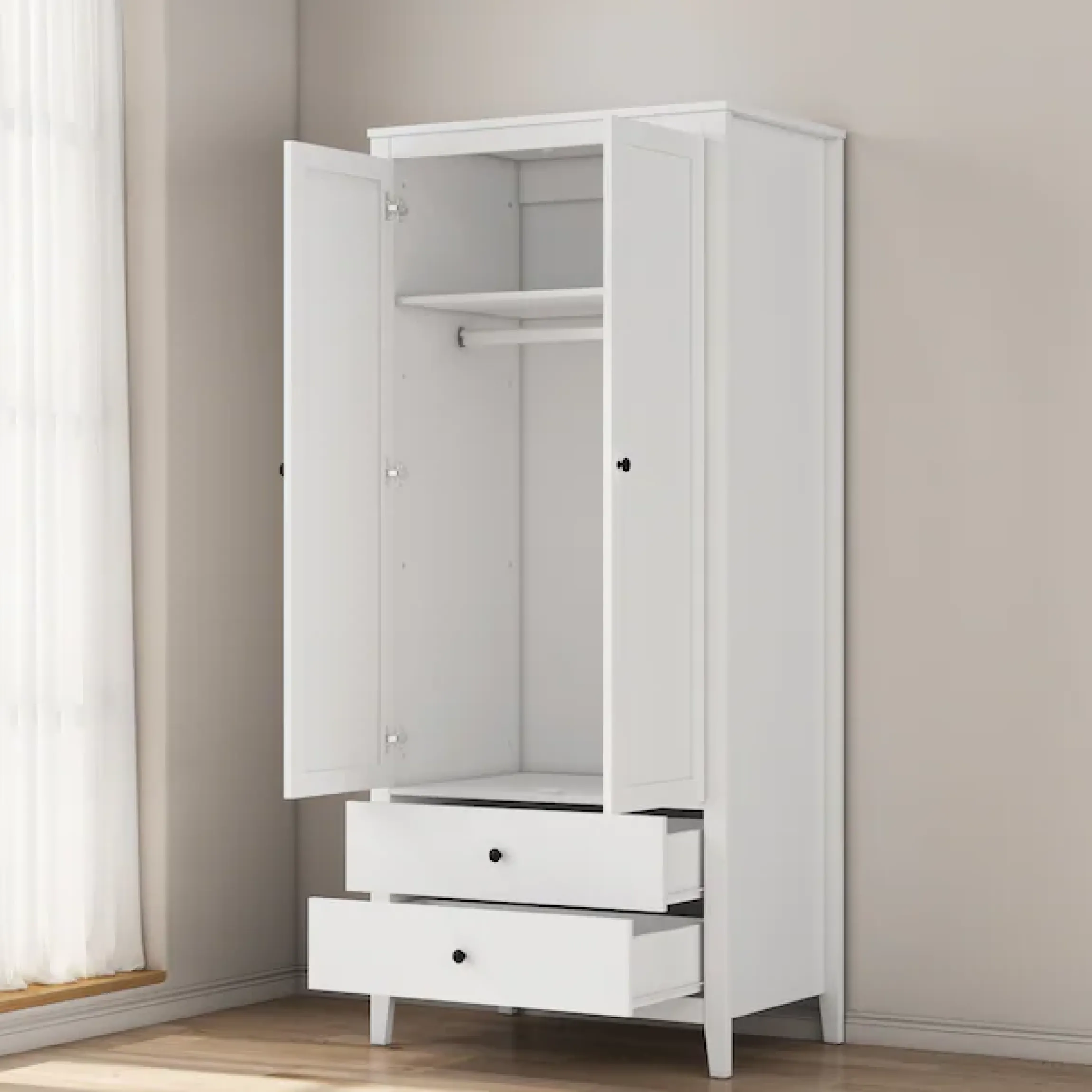 OTTO home Kleiderschrank »Borkum Sideboard Anrichte mit 6 Schubladen Landhaus weiß« hochwertige schwarze Griffe aus Metall,Schlafzimmerschrank mit 2 Türen und 2 Schubladen