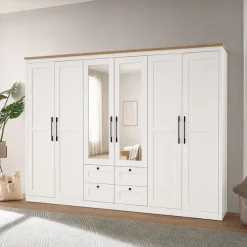 OTTO home Kleiderschrank »Büsum Schlafzimmer Schrank mit 6 Türen und Spiegel« Schlafzimmerschrank Landhaus Design Garderobe Schrank Bestseller