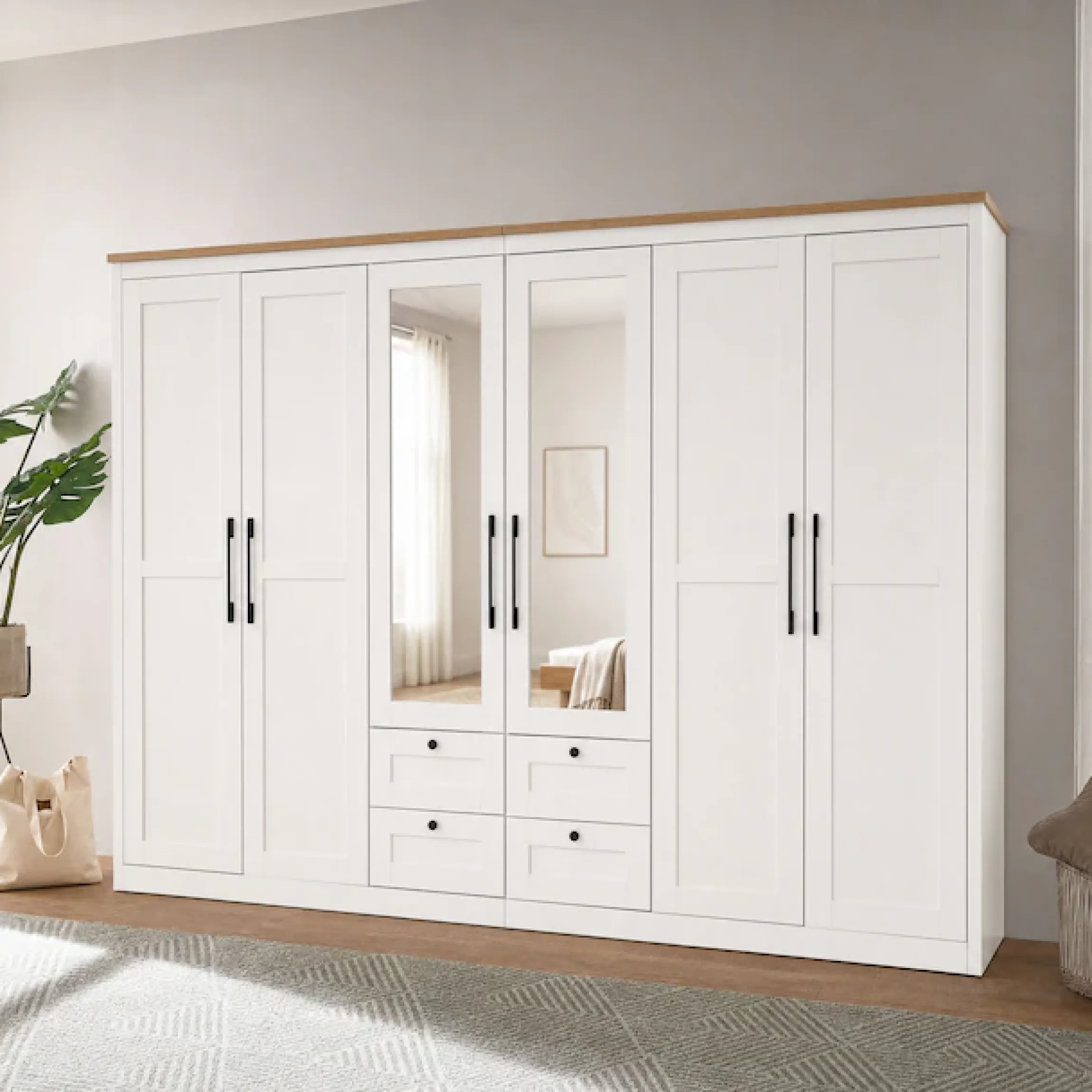OTTO home Kleiderschrank »Büsum Schlafzimmer Schrank mit 6 Türen und Spiegel« Schlafzimmerschrank Landhaus Design Garderobe Schrank Bestseller