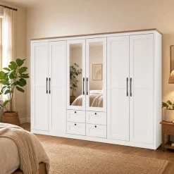 OTTO home Kleiderschrank »Büsum Schlafzimmer Schrank mit 6 Türen und Spiegel« Schlafzimmerschrank Landhaus Design Garderobe Schrank Bestseller