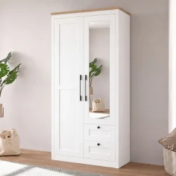 OTTO home Kleiderschrank »Büsum Schlafzimmer Schrank mit 2 Türen und Spiegel« Schlafzimmerschrank Landhaus Design Garderobe Schrank Bestseller
