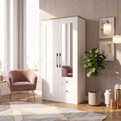 OTTO home Kleiderschrank »Büsum Schlafzimmer Schrank mit 2 Türen und Spiegel« Schlafzimmerschrank Landhaus Design Garderobe Schrank Bestseller