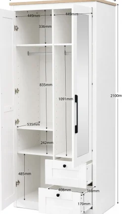 OTTO home Kleiderschrank »Büsum Schlafzimmer Schrank mit 2 Türen und Spiegel« Schlafzimmerschrank Landhaus Design Garderobe Schrank Bestseller
