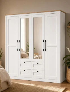 OTTO home Kleiderschrank »Büsum Schlafzimmer Schrank mit 4 Türen und Spiegel« Schlafzimmerschrank Landhaus Design Garderobe Schrank Bestseller