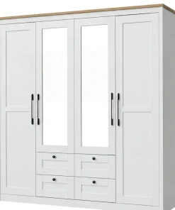 OTTO home Kleiderschrank »Büsum Schlafzimmer Schrank mit 4 Türen und Spiegel« Schlafzimmerschrank Landhaus Design Garderobe Schrank Bestseller
