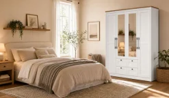 OTTO home Kleiderschrank »Büsum Schlafzimmer Schrank mit 4 Türen und Spiegel« Schlafzimmerschrank Landhaus Design Garderobe Schrank Bestseller