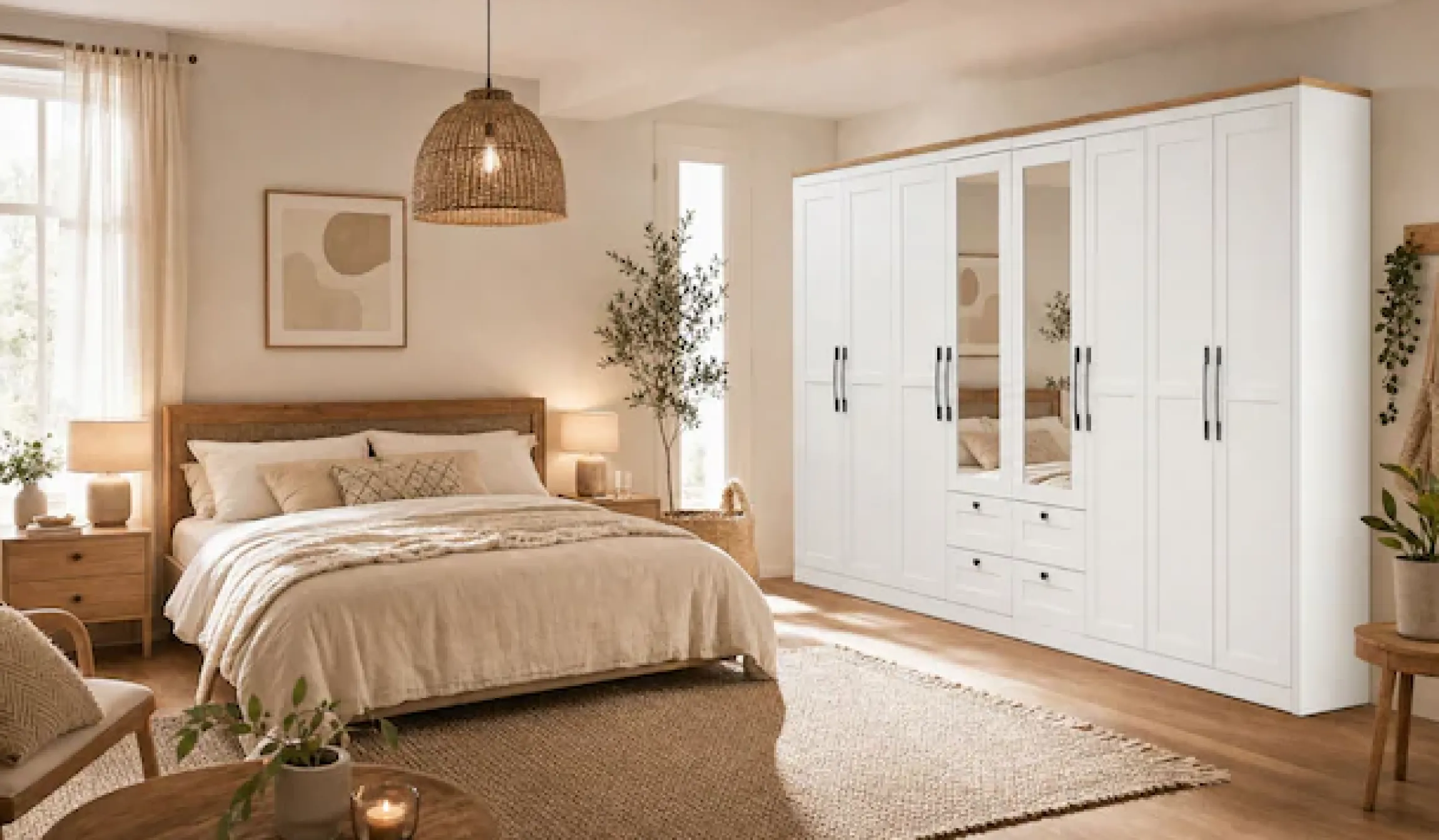 OTTO home Kleiderschrank »Büsum Schlafzimmer Schrank mit 8 Türen und Spiegel« Schlafzimmerschrank Landhaus Design Garderobe Schrank Bestseller