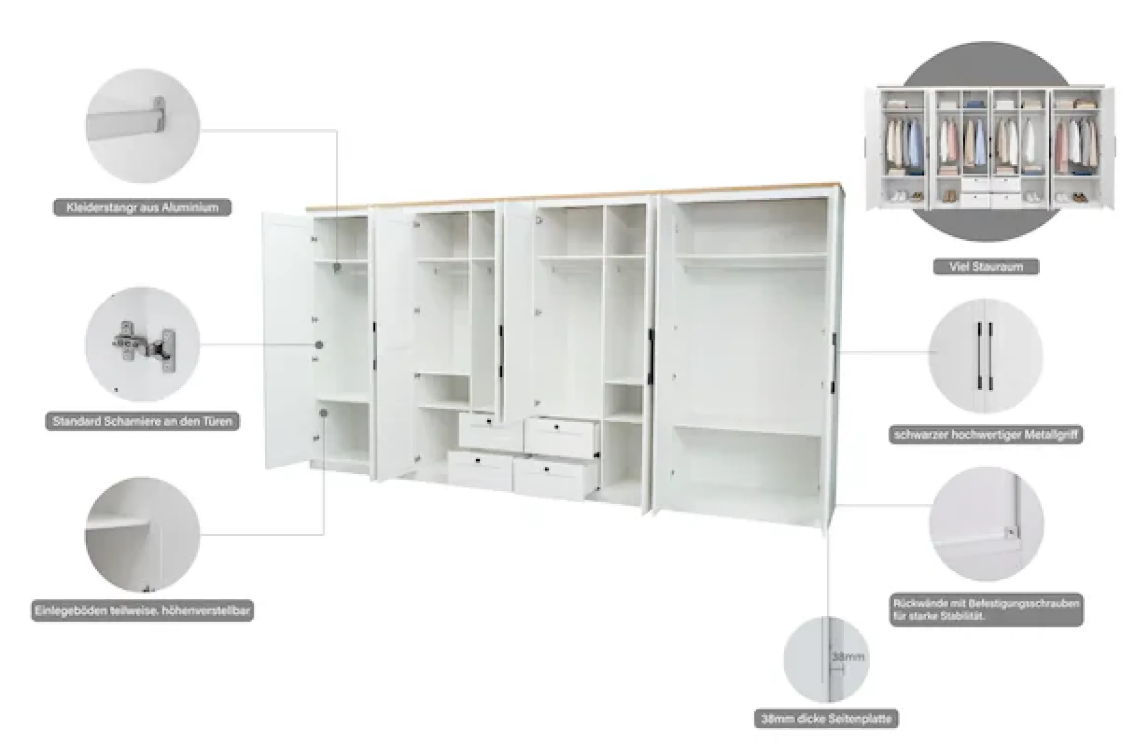 OTTO home Kleiderschrank »Büsum Schlafzimmer Schrank mit 8 Türen und Spiegel« Schlafzimmerschrank Landhaus Design Garderobe Schrank Bestseller