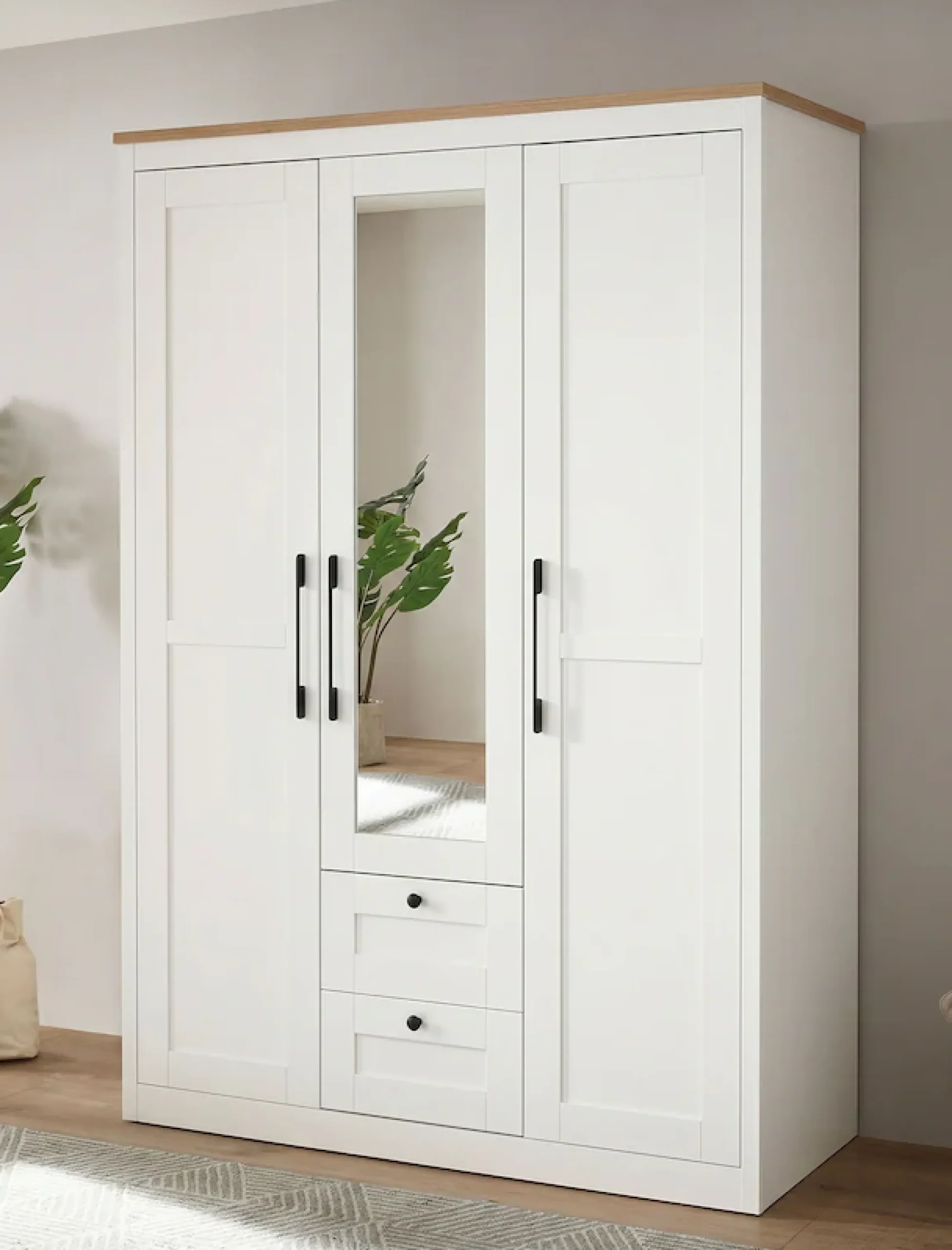 OTTO home Kleiderschrank »Büsum Schlafzimmer Schrank mit 3 Türen und Spiegel« Schlafzimmerschrank Landhaus Design Garderobe Schrank Bestseller