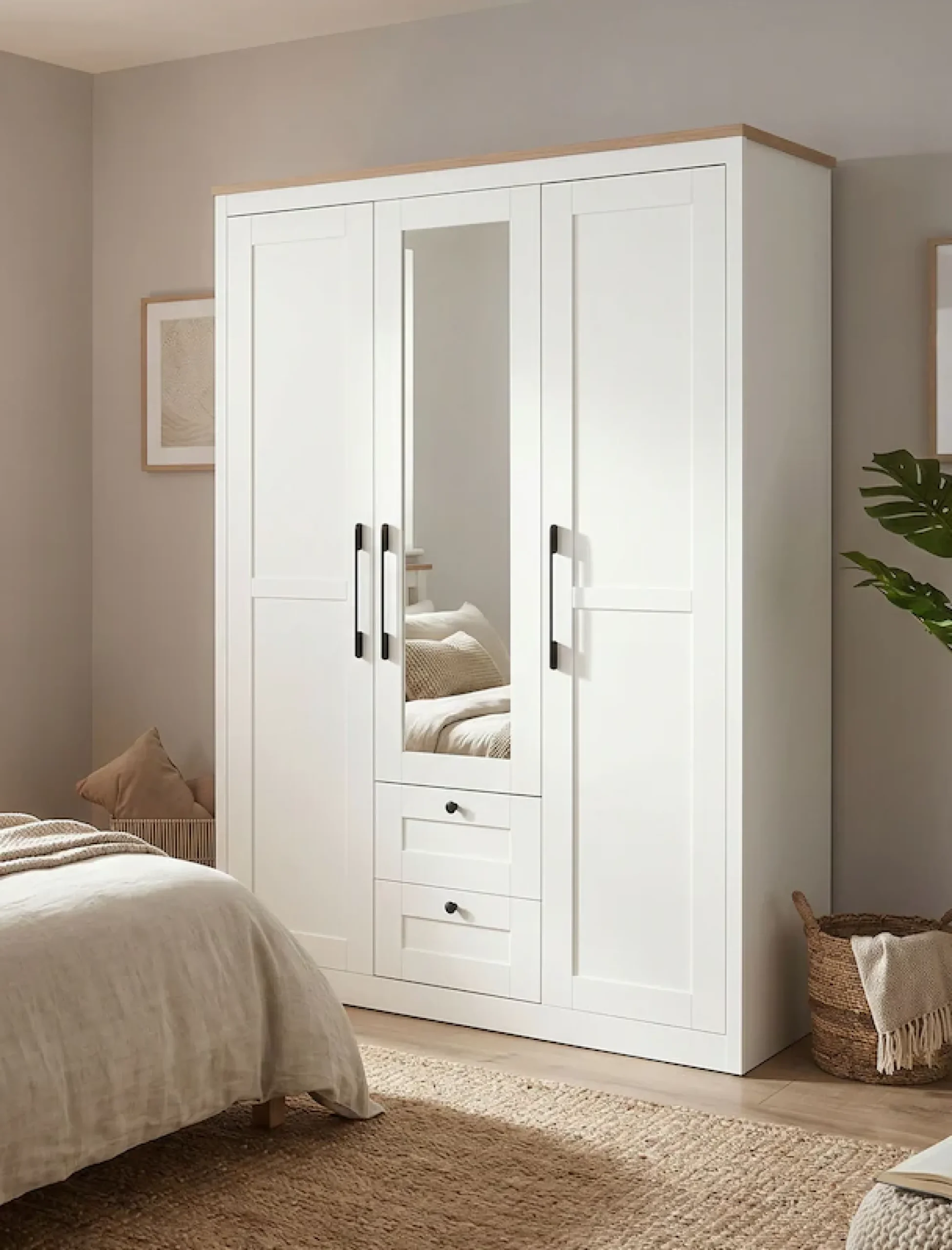 OTTO home Kleiderschrank »Büsum Schlafzimmer Schrank mit 3 Türen und Spiegel« Schlafzimmerschrank Landhaus Design Garderobe Schrank Bestseller