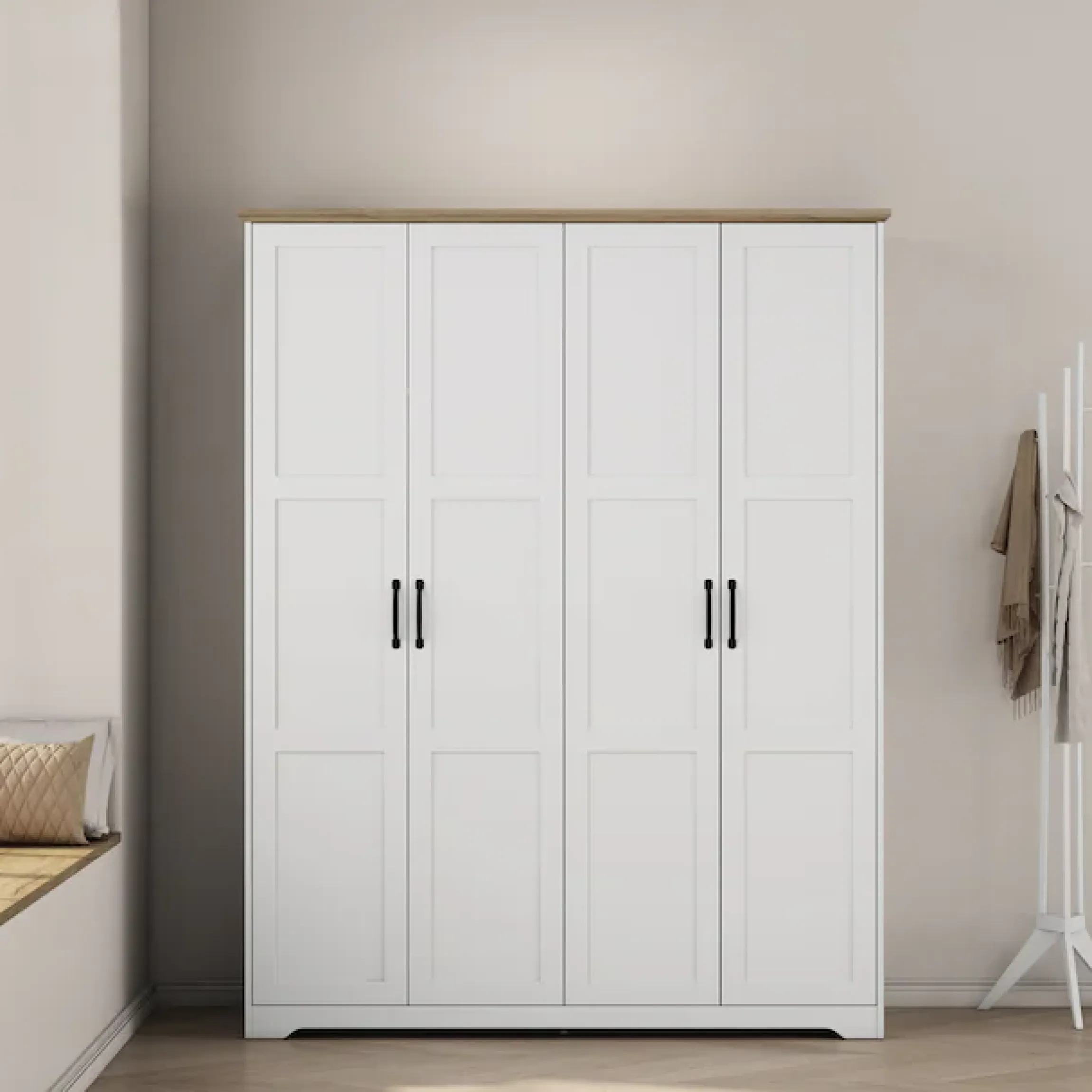 OTTO home Kleiderschrank »Emmilia Schrank Schlafzimmerschrank im Landhaus Design« Mit vielen Einlegeböden und Softclose Türen,Landhaus Schrank mit4 Türen Breite 151,1cm Höhe 2m