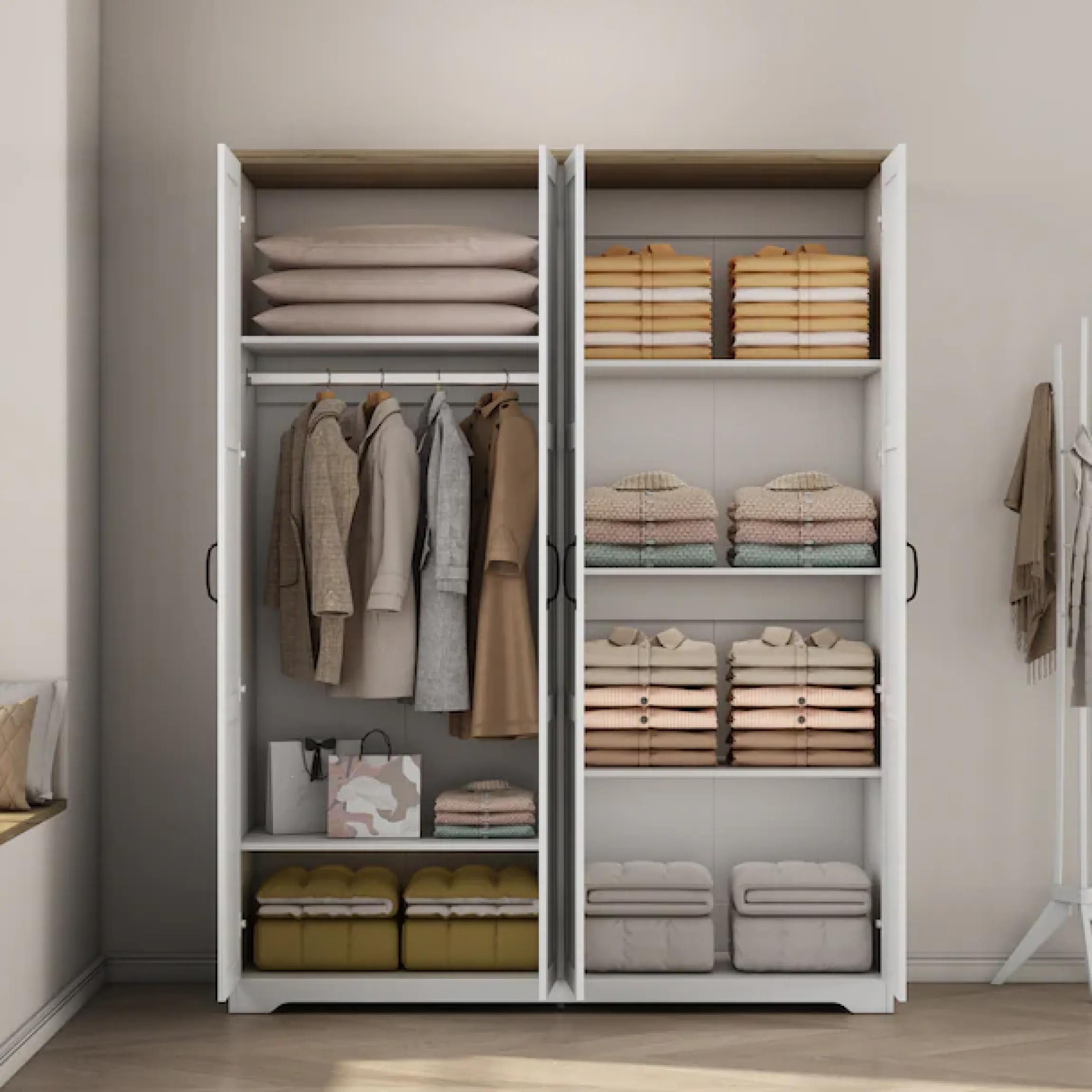 OTTO home Kleiderschrank »Emmilia Schrank Schlafzimmerschrank im Landhaus Design« Mit vielen Einlegeböden und Softclose Türen,Landhaus Schrank mit4 Türen Breite 151,1cm Höhe 2m