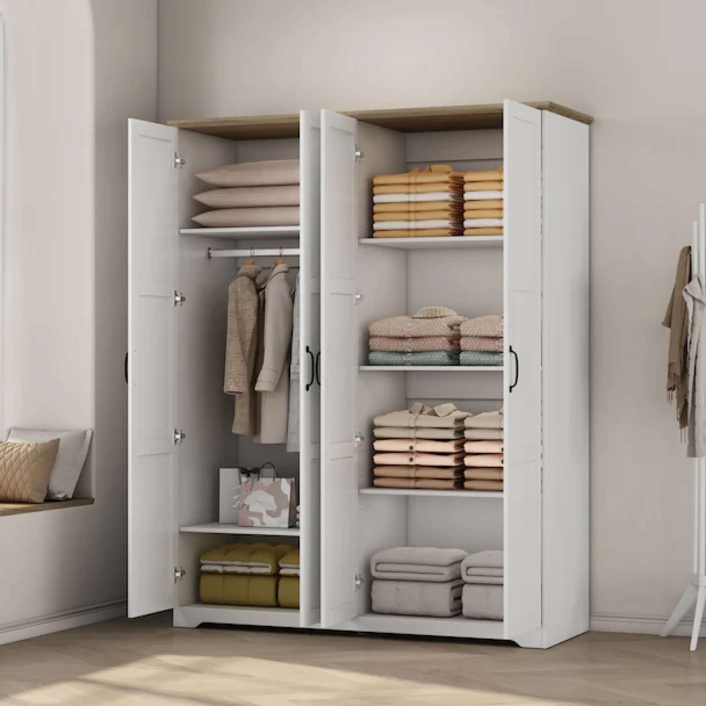 OTTO home Kleiderschrank »Emmilia Schrank Schlafzimmerschrank im Landhaus Design« Mit vielen Einlegeböden und Softclose Türen,Landhaus Schrank mit4 Türen Breite 151,1cm Höhe 2m