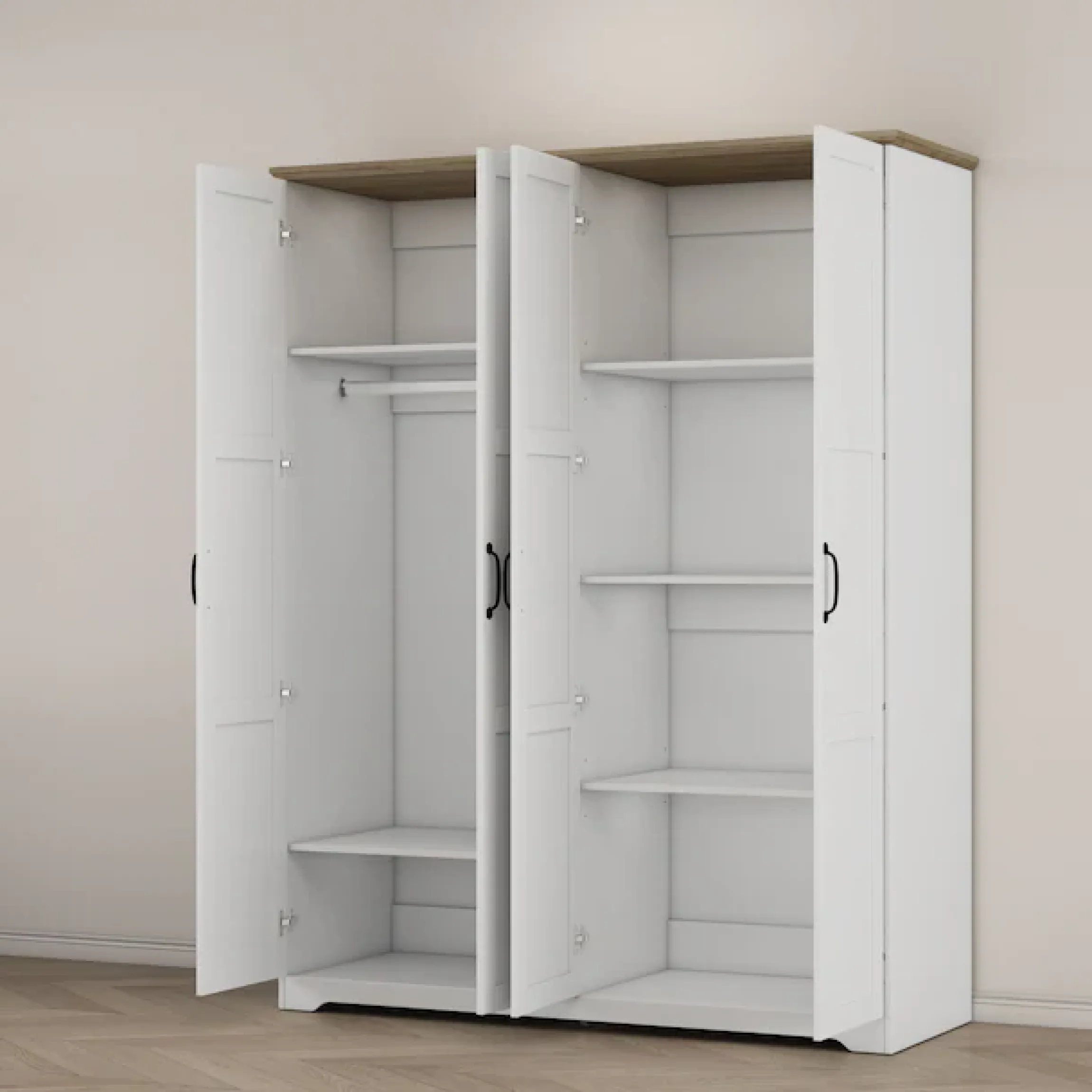 OTTO home Kleiderschrank »Emmilia Schrank Schlafzimmerschrank im Landhaus Design« Mit vielen Einlegeböden und Softclose Türen,Landhaus Schrank mit4 Türen Breite 151,1cm Höhe 2m