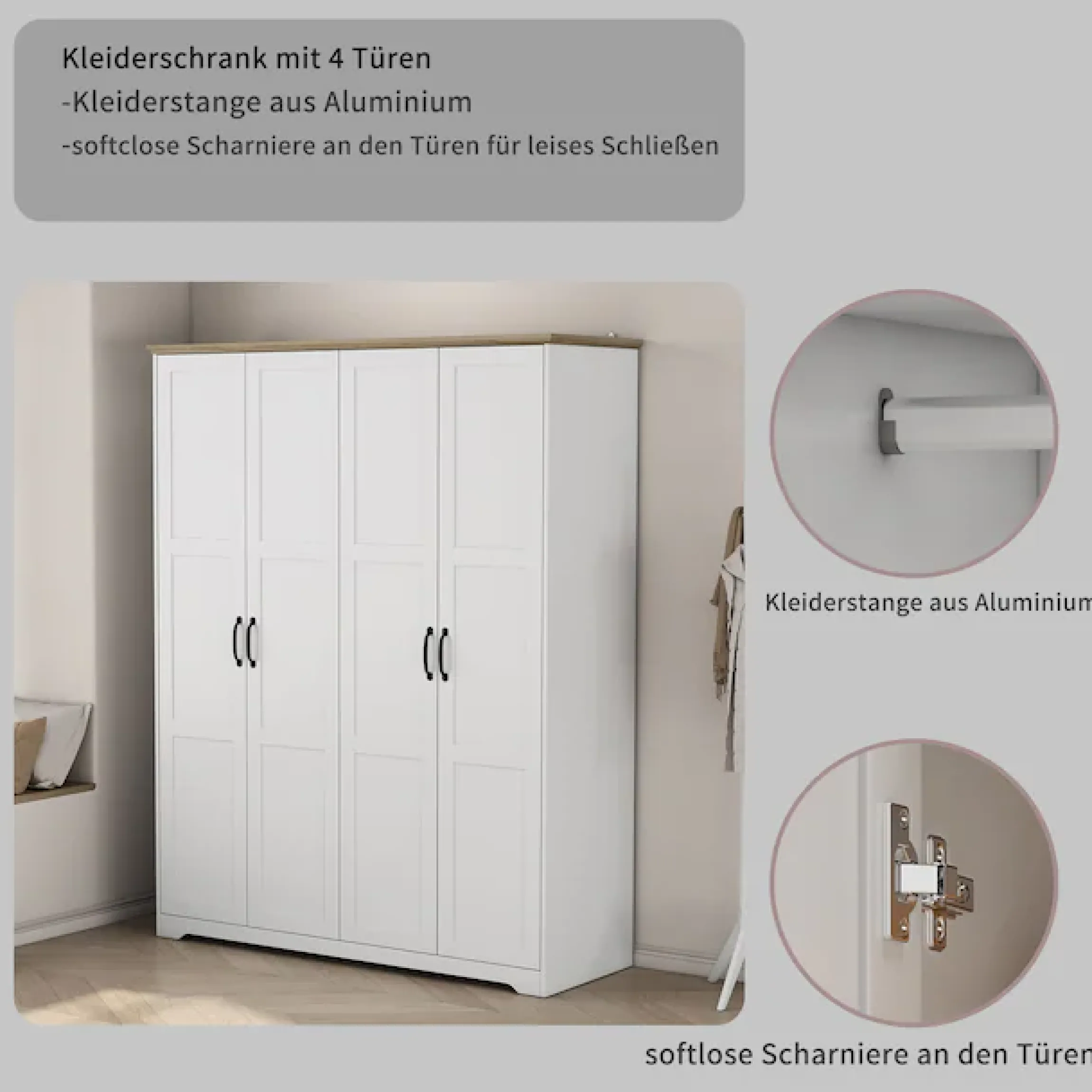 OTTO home Kleiderschrank »Emmilia Schrank Schlafzimmerschrank im Landhaus Design« Mit vielen Einlegeböden und Softclose Türen,Landhaus Schrank mit4 Türen Breite 151,1cm Höhe 2m