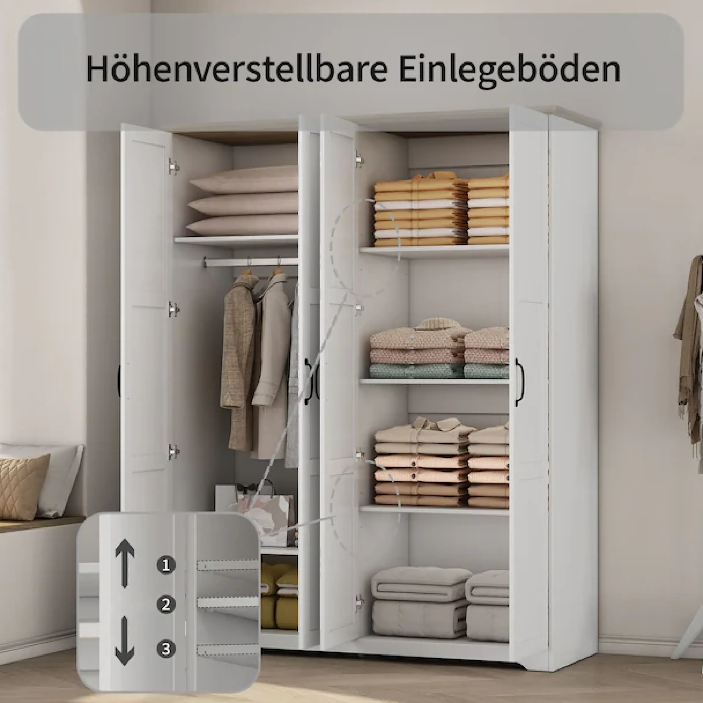 OTTO home Kleiderschrank »Emmilia Schrank Schlafzimmerschrank im Landhaus Design« Mit vielen Einlegeböden und Softclose Türen,Landhaus Schrank mit4 Türen Breite 151,1cm Höhe 2m