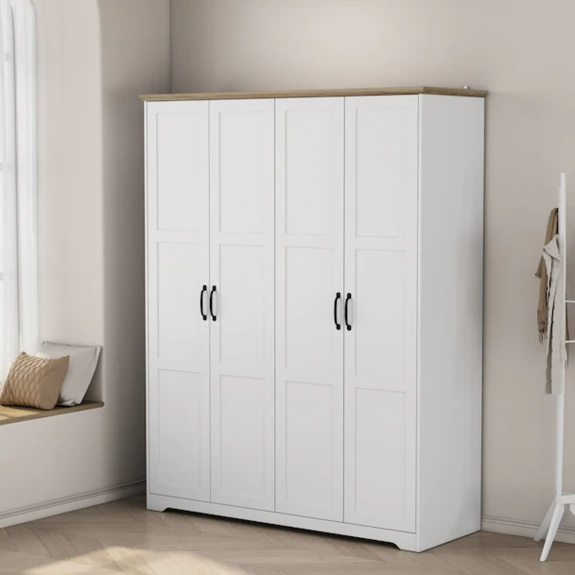 OTTO home Kleiderschrank »Emmilia Schrank Schlafzimmerschrank im Landhaus Design« Mit vielen Einlegeböden und Softclose Türen,Landhaus Schrank mit4 Türen Breite 151,1cm Höhe 2m
