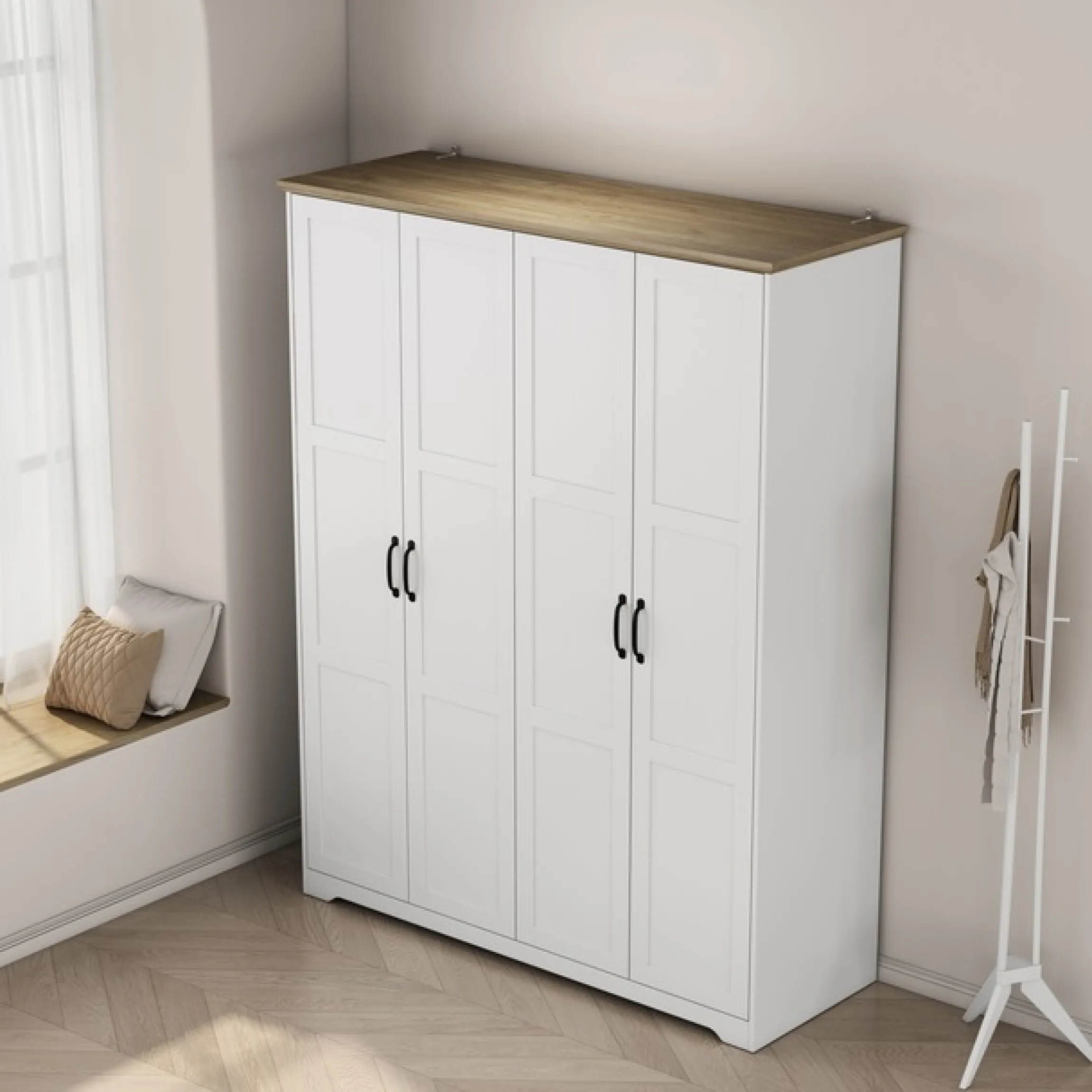 OTTO home Kleiderschrank »Emmilia Schrank Schlafzimmerschrank im Landhaus Design« Mit vielen Einlegeböden und Softclose Türen,Landhaus Schrank mit4 Türen Breite 151,1cm Höhe 2m