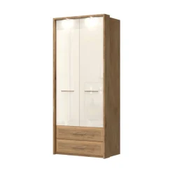 OTTO home Kleiderschrank »Gala, beige hochglänzend UV lackiert, kratzfest, FSC-zertifiziert« abgerundete Schubladen aus MDF im Holzdekor, soft-close,mit Beleuchtung und Passpartourahmen, hoher Schrank (224cm), 2 Breiten