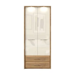 OTTO home Kleiderschrank »Gala, beige hochglänzend UV lackiert, kratzfest, FSC-zertifiziert« abgerundete Schubladen aus MDF im Holzdekor, soft-close,mit Beleuchtung und Passpartourahmen, hoher Schrank (224cm), 2 Breiten