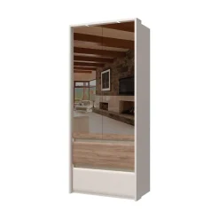 OTTO home Kleiderschrank »Invictus, UV lackiert, FSC-zertifiziert, grifflose Optik« abgerundete Schubladen aus MDF im Holzdekor, soft-close,mit Beleuchtung, Türen komplett verspiegelt, hoher Schrank (226cm)