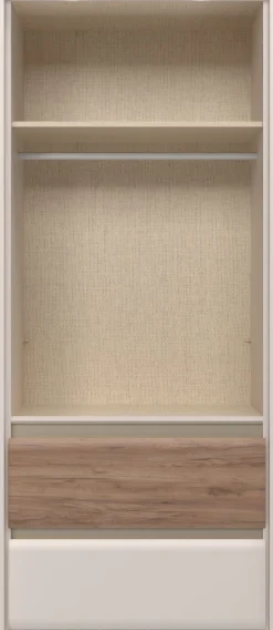 OTTO home Kleiderschrank »Invictus, UV lackiert, FSC-zertifiziert, grifflose Optik« abgerundete Schubladen aus MDF im Holzdekor, soft-close,mit Beleuchtung, Türen komplett verspiegelt, hoher Schrank (226cm)