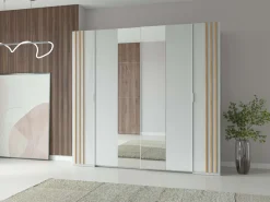 OTTO home Kleiderschrank »Kleiderschrank Caleera mit Spiegel, 10 Einlegeböden und Kleiderstange« Garderobe mit 2 Schwebetüren und 2 Drehtüren, BxHxT 219,6x207,5x62 cm