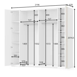 OTTO home Kleiderschrank »Kleiderschrank Caleera mit Spiegel, 10 Einlegeböden und Kleiderstange« Garderobe mit 2 Schwebetüren und 2 Drehtüren, BxHxT 219,6x207,5x62 cm