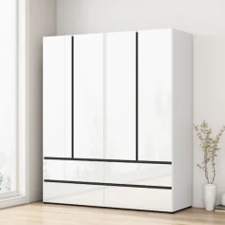 OTTO home Kleiderschrank »Kollin Schlafzimmerschrank mit 4 Türen und 4 SchubladenGarderobe« Drehtürenschrank mit perfekter Innenausstattung, hochglanz Fronten