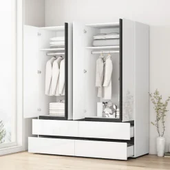 OTTO home Kleiderschrank »Kollin Schlafzimmerschrank mit 4 Türen und 4 SchubladenGarderobe« Drehtürenschrank mit perfekter Innenausstattung, hochglanz Fronten
