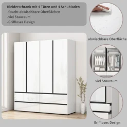 OTTO home Kleiderschrank »Kollin Schlafzimmerschrank mit 4 Türen und 4 SchubladenGarderobe« Drehtürenschrank mit perfekter Innenausstattung, hochglanz Fronten