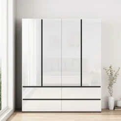OTTO home Kleiderschrank »Kollin Schlafzimmerschrank mit 4 Türen und 4 SchubladenGarderobe« Drehtürenschrank mit perfekter Innenausstattung, hochglanz Fronten