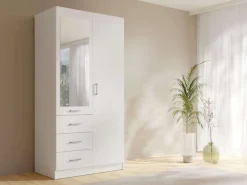 OTTO home Kleiderschrank »KOOS Garderobe mit 3 Schubladen, Kleiderstange und Spiegel« Wäscheschrank mit 2 Drehtüren, silber Griffen, Maße B/H/T 101/200/58cm