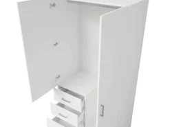 OTTO home Kleiderschrank »KOOS Garderobe mit 3 Schubladen, Kleiderstange und Spiegel« Wäscheschrank mit 2 Drehtüren, silber Griffen, Maße B/H/T 101/200/58cm