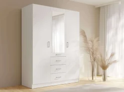 OTTO home Kleiderschrank »KOS Garderobe mit 3 Schubladen, Kleiderstange, 4 Einlegeböden, Spiegel« Wäscheschrank mit 3 Drehtüren, silber Griffen, Maße B/H/T 150/200/58cm