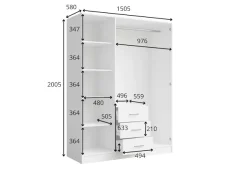 OTTO home Kleiderschrank »KOS Garderobe mit 3 Schubladen, Kleiderstange, 4 Einlegeböden, Spiegel« Wäscheschrank mit 3 Drehtüren, silber Griffen, Maße B/H/T 150/200/58cm