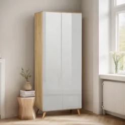 OTTO home Kleiderschrank »Lund Schlafzimmerschrankim skandinavischem Design« Garderobenschrank mit Premium Innenausstattung, Breite 80 cm hochglanz