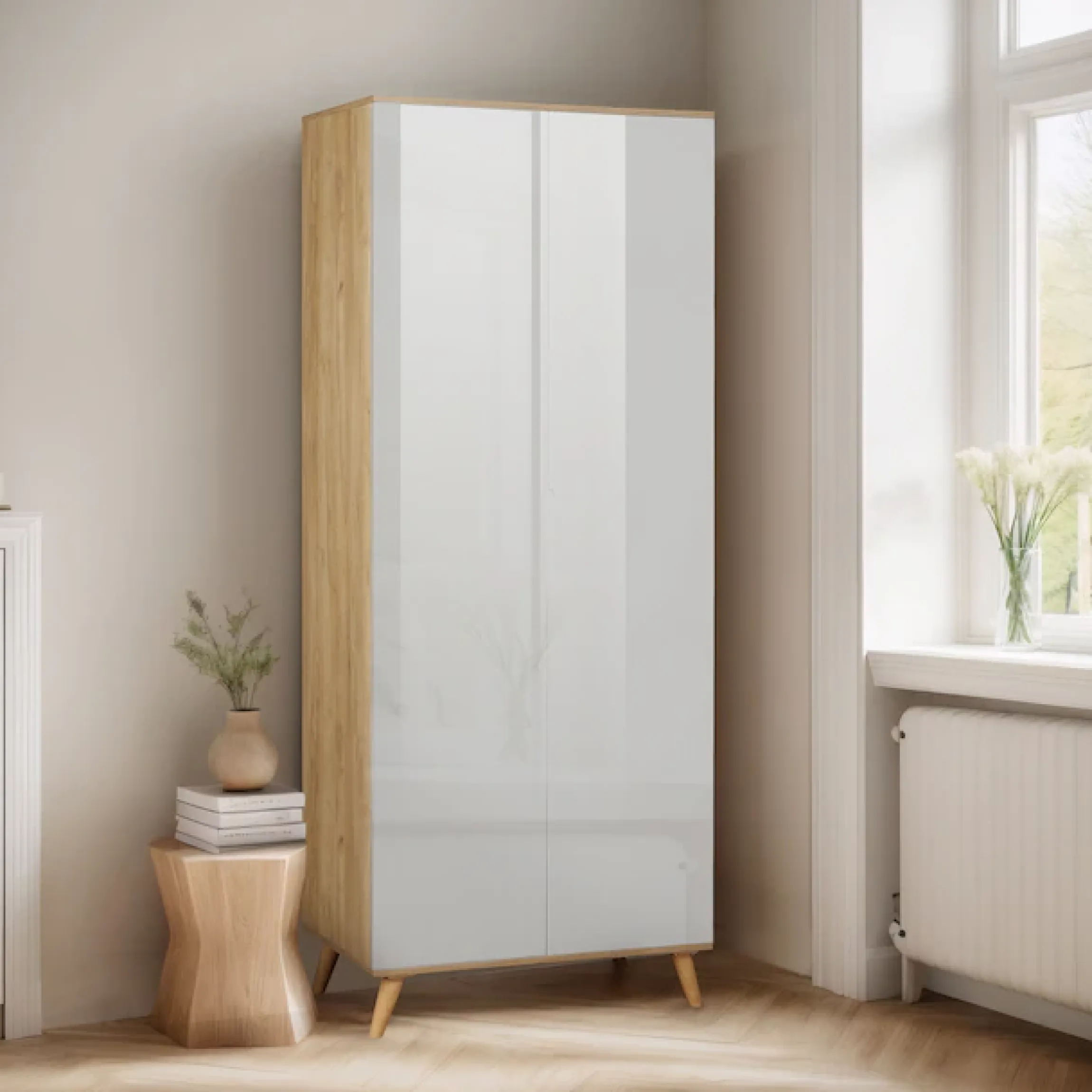 OTTO home Kleiderschrank »Lund Schlafzimmerschrankim skandinavischem Design« Garderobenschrank mit Premium Innenausstattung, Breite 80 cm hochglanz