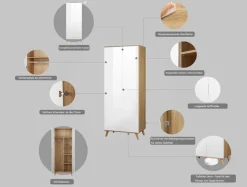 OTTO home Kleiderschrank »Lund Schlafzimmerschrankim skandinavischem Design« Garderobenschrank mit Premium Innenausstattung, Breite 80 cm hochglanz