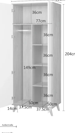 OTTO home Kleiderschrank »Lund Schlafzimmerschrankim skandinavischem Design« Garderobenschrank mit Premium Innenausstattung, Breite 80 cm hochglanz