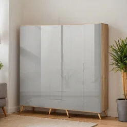 OTTO home Kleiderschrank »Lund Schlafzimmerschrankim skandinavischem Design« Garderobenschrank mit Premium Innenausstattung, Breite 200cm hochglanz