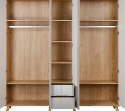 OTTO home Kleiderschrank »Lund Schlafzimmerschrankim skandinavischem Design« Garderobenschrank mit Premium Innenausstattung, Breite 200cm hochglanz