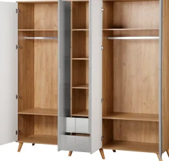 OTTO home Kleiderschrank »Lund Schlafzimmerschrankim skandinavischem Design« Garderobenschrank mit Premium Innenausstattung, Breite 200cm hochglanz
