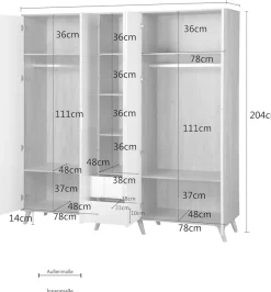 OTTO home Kleiderschrank »Lund Schlafzimmerschrankim skandinavischem Design« Garderobenschrank mit Premium Innenausstattung, Breite 200cm hochglanz