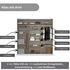 OTTO home Kleiderschrank »Mehrzweckschrank Aktenschrank Möbel Mietswohnung Schlafzimmer CORTONA« Breiten 203/271/315/360 cm, Höhen 210/229 cm,inkl. Inneneinteilung, 2 Stoffboxen extra Einlegeböden MADE IN GERMANY